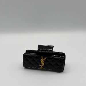 Elegant Black Quilted Hair Clip with Gold Accent
